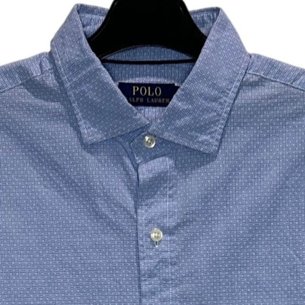 Polo Ralph Lauren Men's Blue Gingham Long Sleeve Dress‎ Shirt Size Large Cotton
